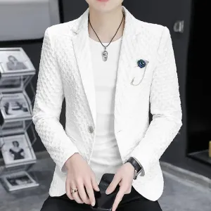 Autumn 2024 New Men's Fashion Handsome Trend Business Small Suit Korean Version Slim-fit Everything  Blazer Mujer  Polyester