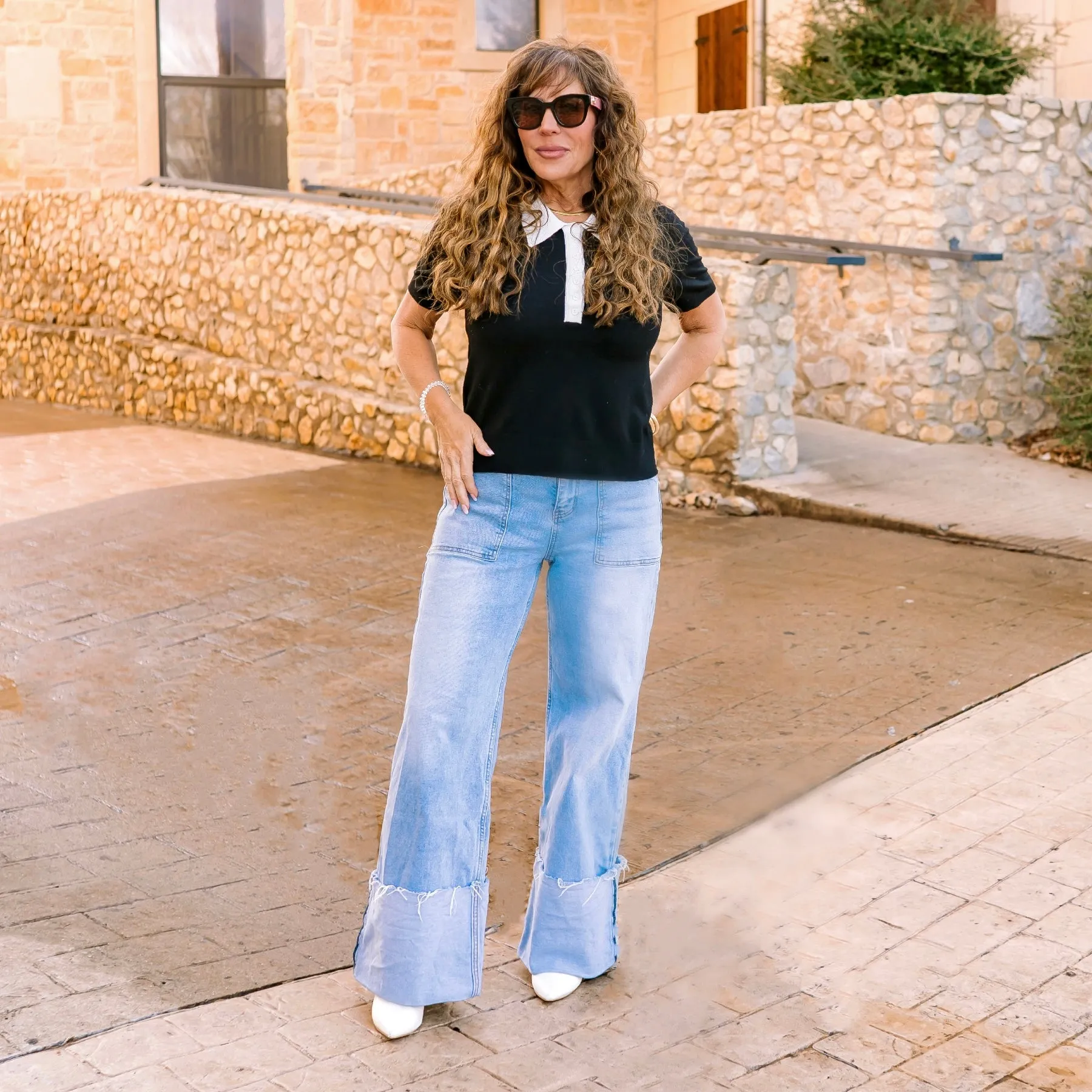 Bailey Medium Wash Wide Cuff Leg Jeans