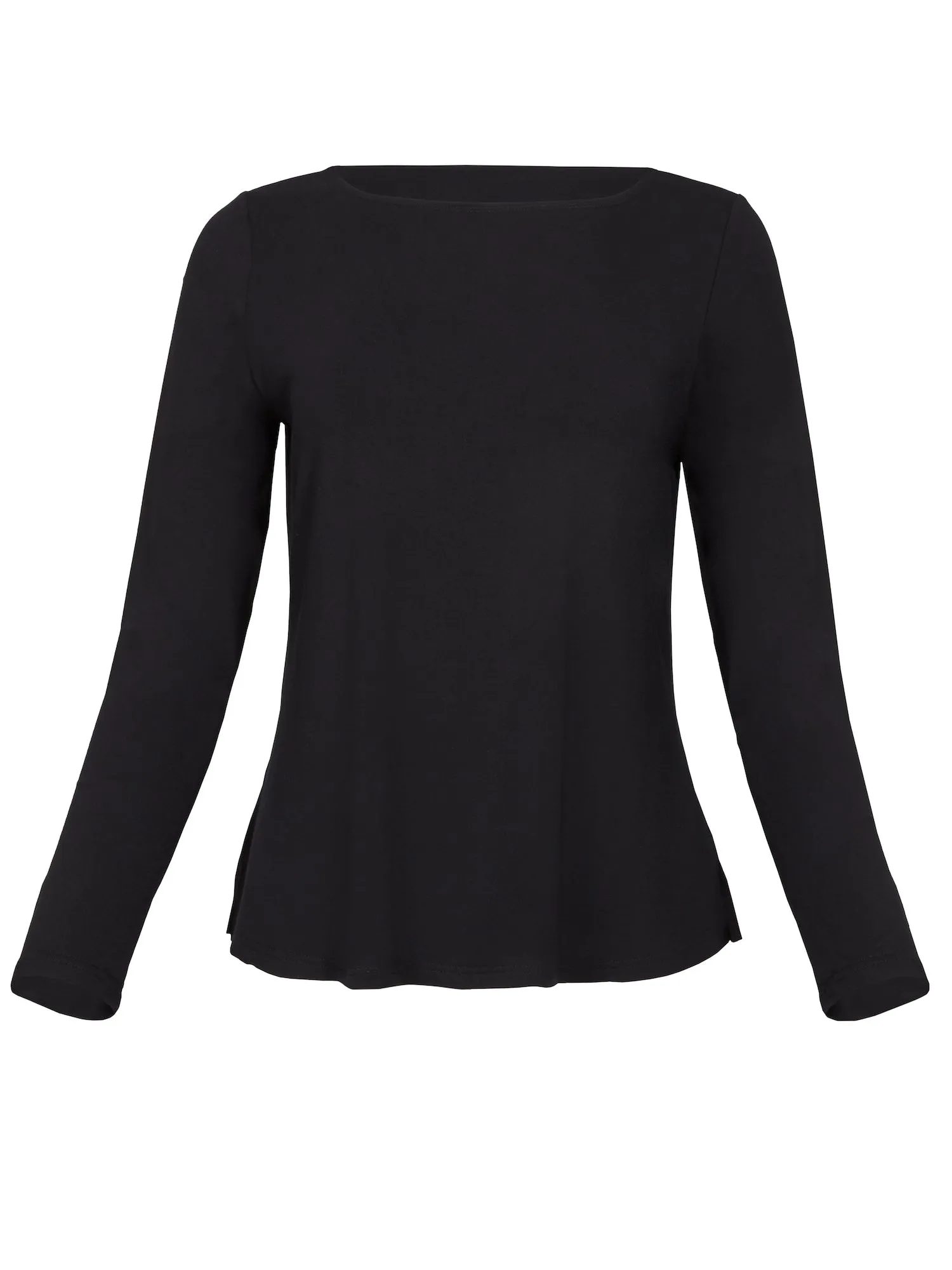 Bamboo Boat Neck Long Sleeve Tee - Black