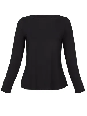 Bamboo Boat Neck Long Sleeve Tee - Black