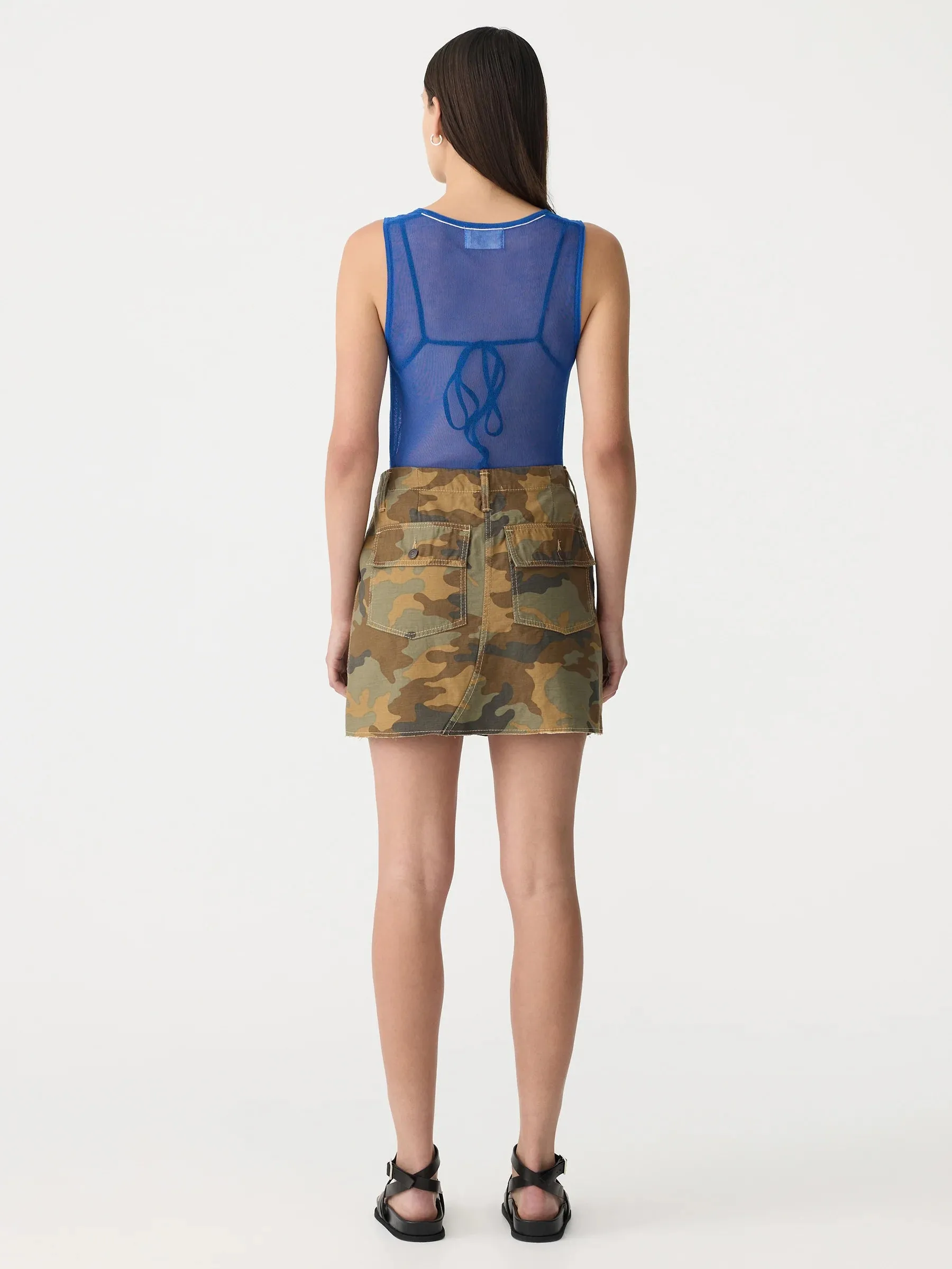 Bassike Raw Edge Camo Skirt in Camo Print