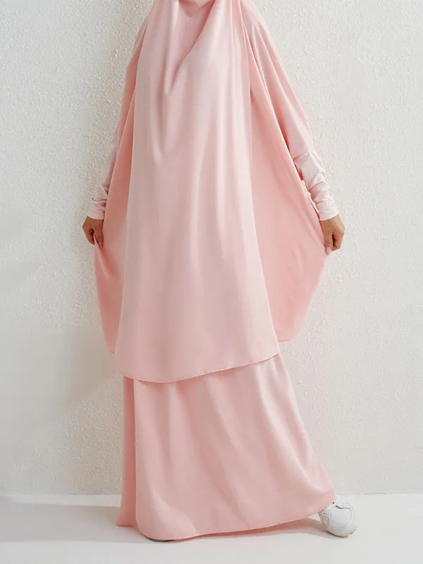 Batwing Sleeves Long Sleeves Muslim Solid Color High Neck Shirts Top   Skirts Bottom Two Pieces Set