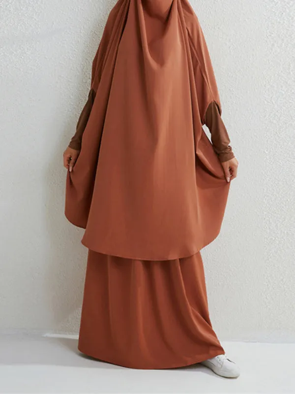 Batwing Sleeves Long Sleeves Muslim Solid Color High Neck Shirts Top   Skirts Bottom Two Pieces Set