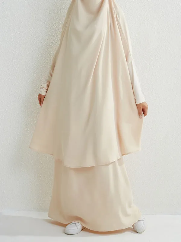 Batwing Sleeves Long Sleeves Muslim Solid Color High Neck Shirts Top   Skirts Bottom Two Pieces Set