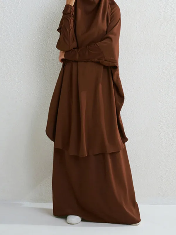 Batwing Sleeves Long Sleeves Muslim Solid Color High Neck Shirts Top   Skirts Bottom Two Pieces Set