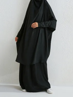 Batwing Sleeves Long Sleeves Muslim Solid Color High Neck Shirts Top   Skirts Bottom Two Pieces Set