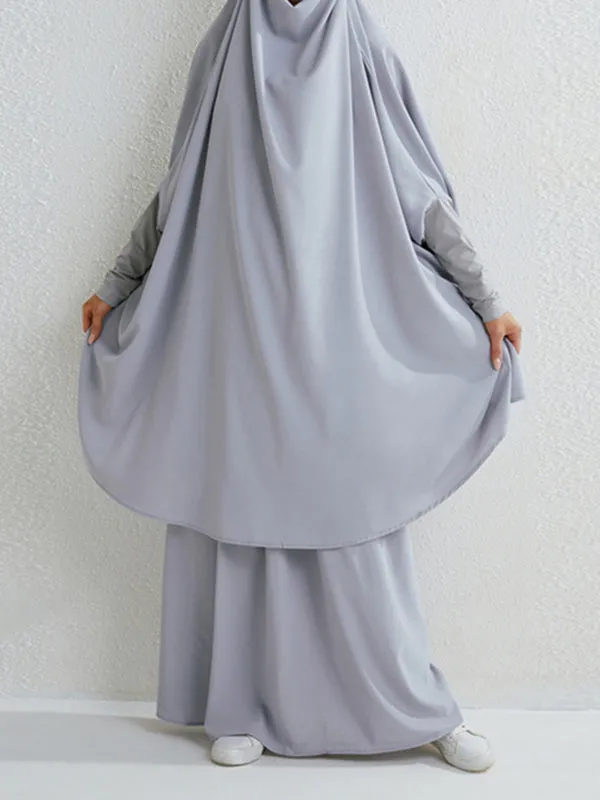 Batwing Sleeves Long Sleeves Muslim Solid Color High Neck Shirts Top   Skirts Bottom Two Pieces Set