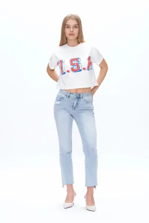 Bayeas Daisy High Rise Slim Jeans with Raw Hem - Wave