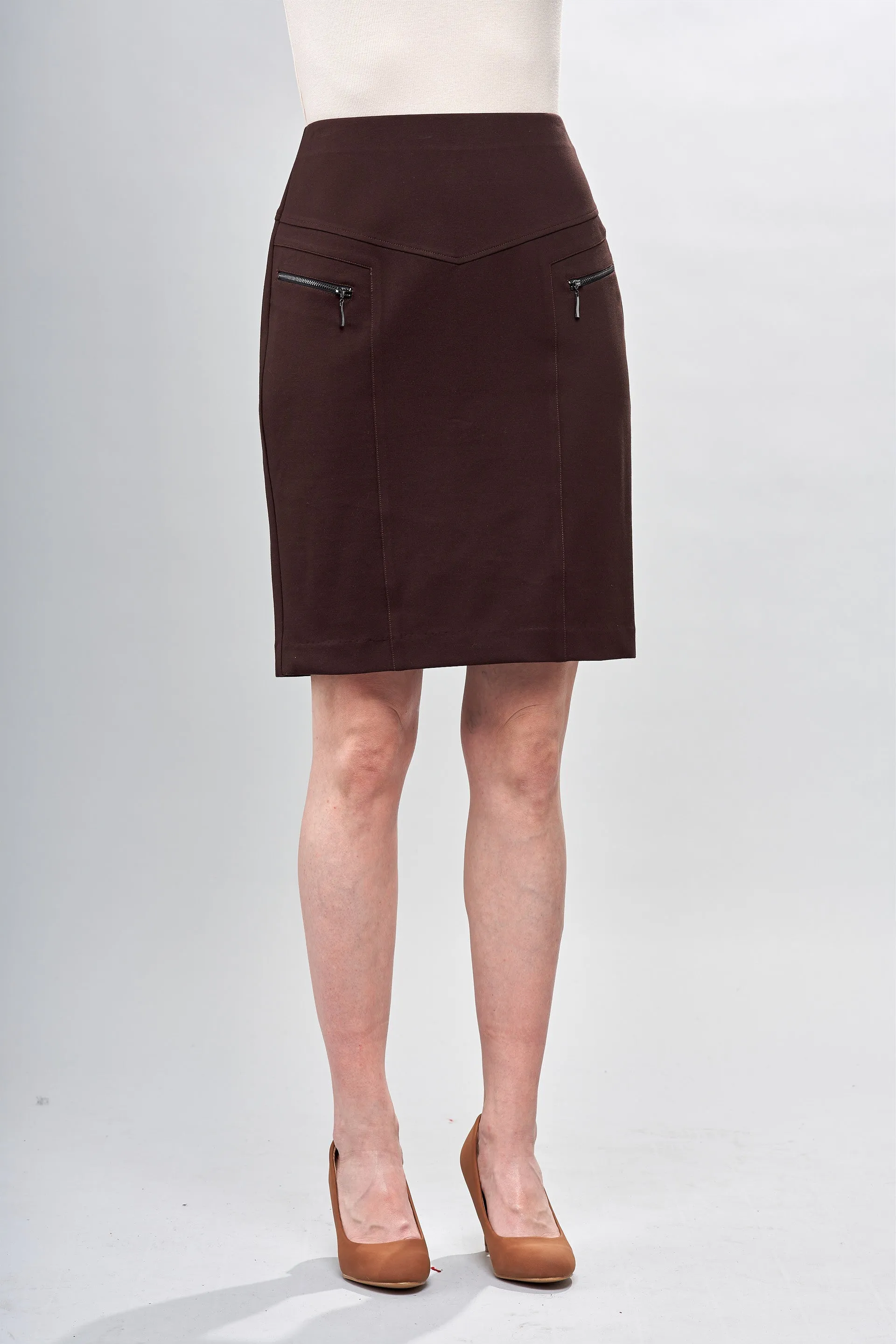 BCS7813F22 Solid Scuba Slanted Zipper Detail Skirt
