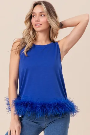 BiBi French Terry Faux Feather Bottom Back Tied Top