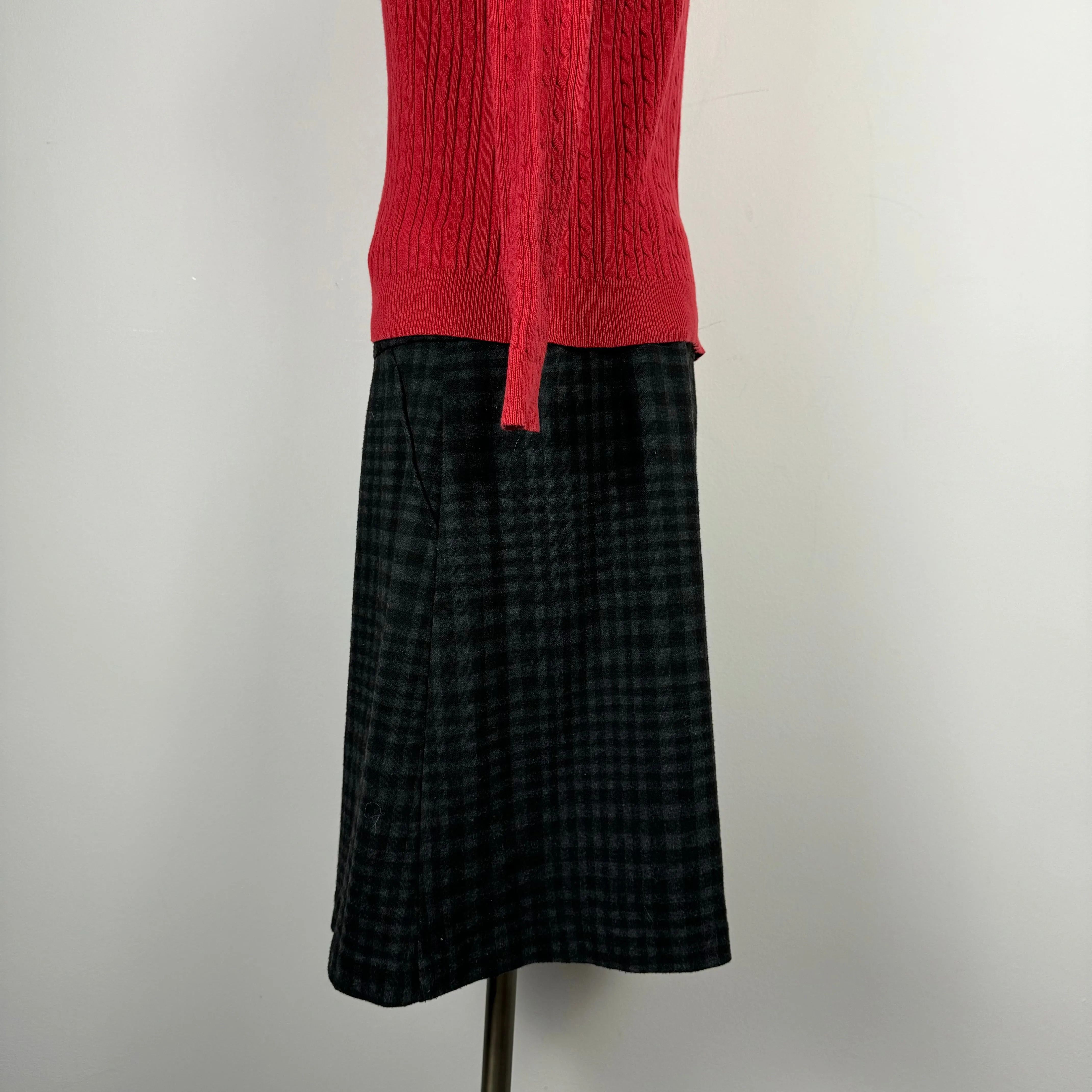 Black and Grey Checked Midi Skirt