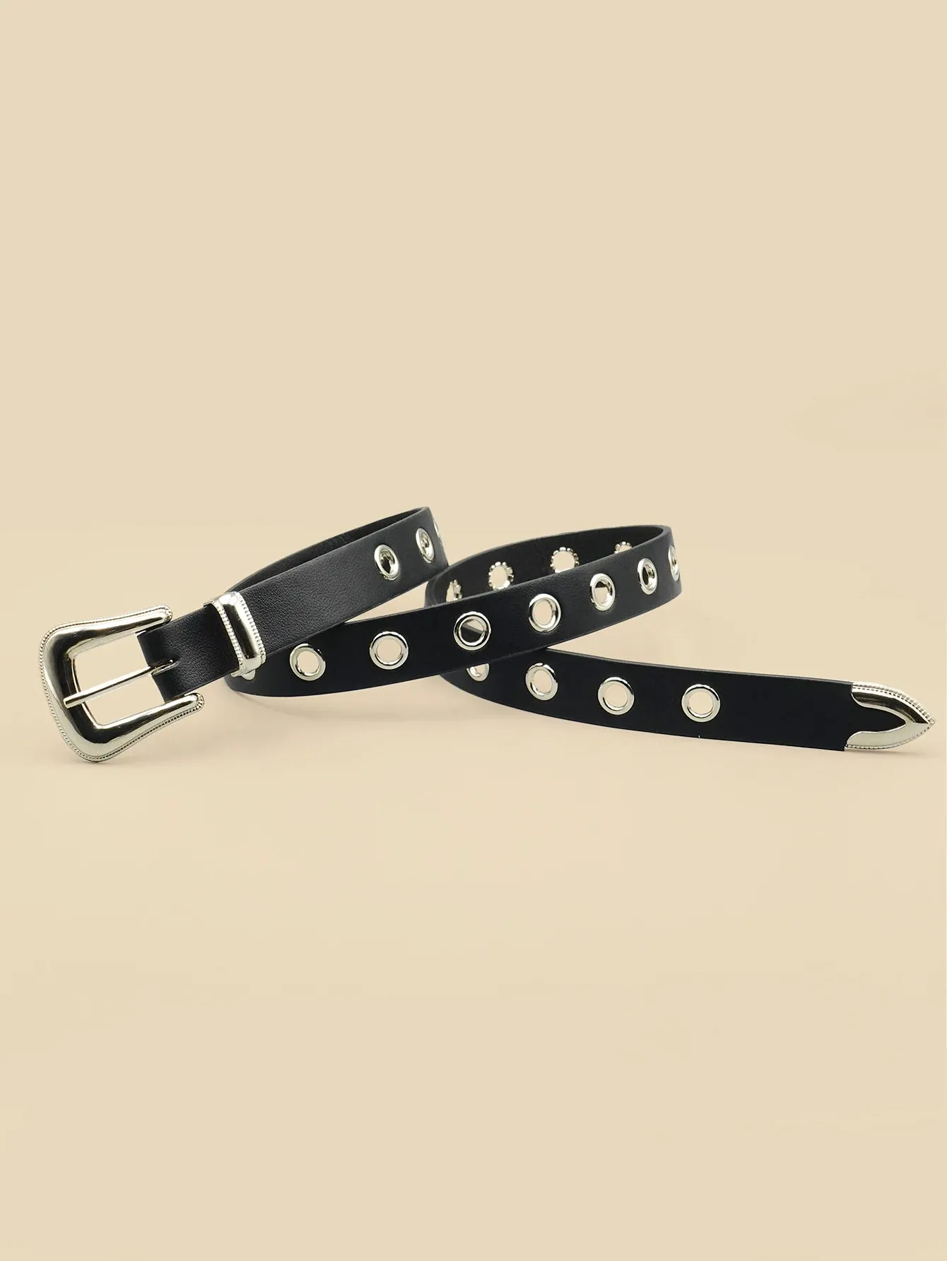 Black Belt with Metal Eyelets and Silver Buckle