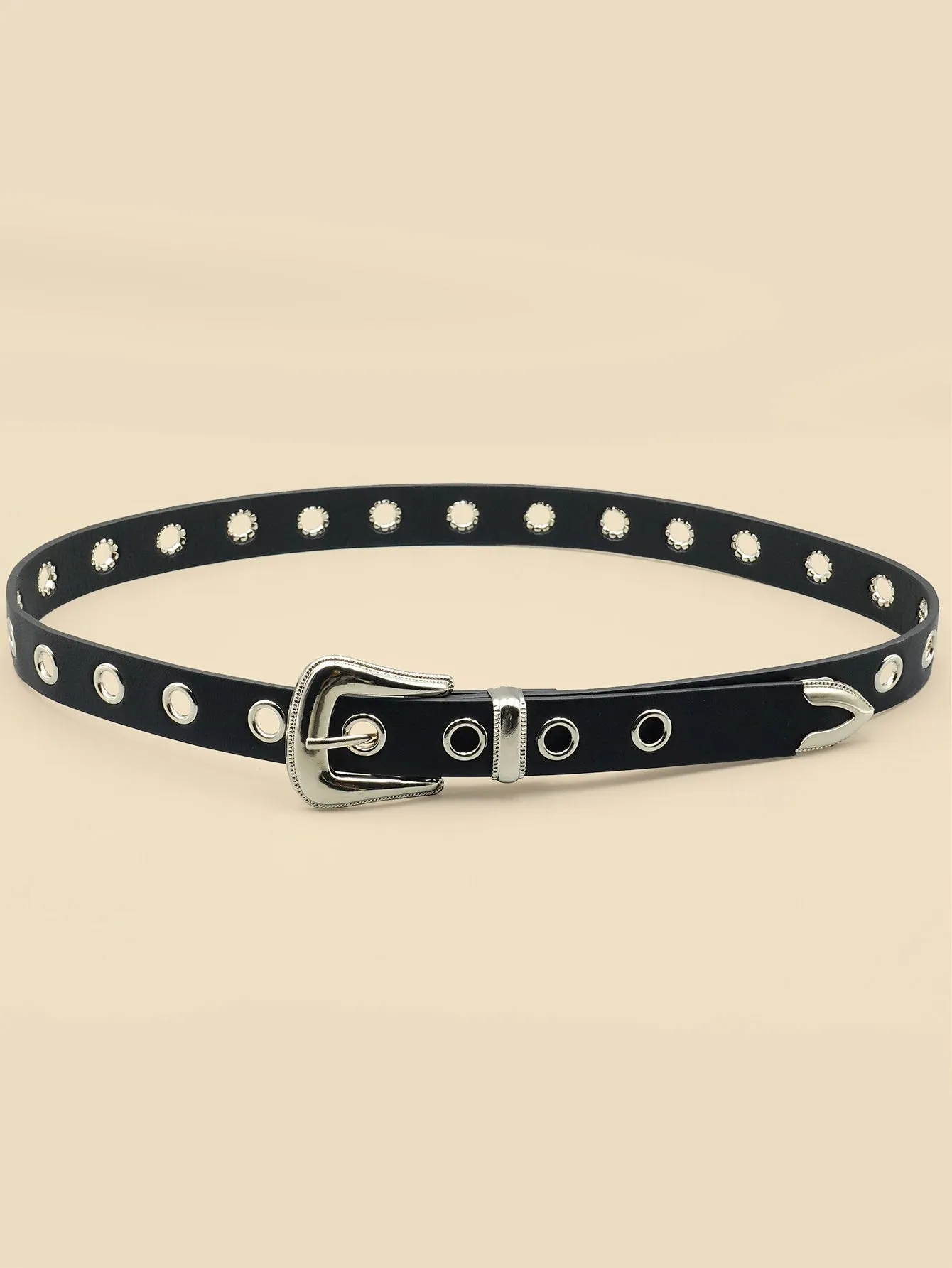 Black Belt with Metal Eyelets and Silver Buckle
