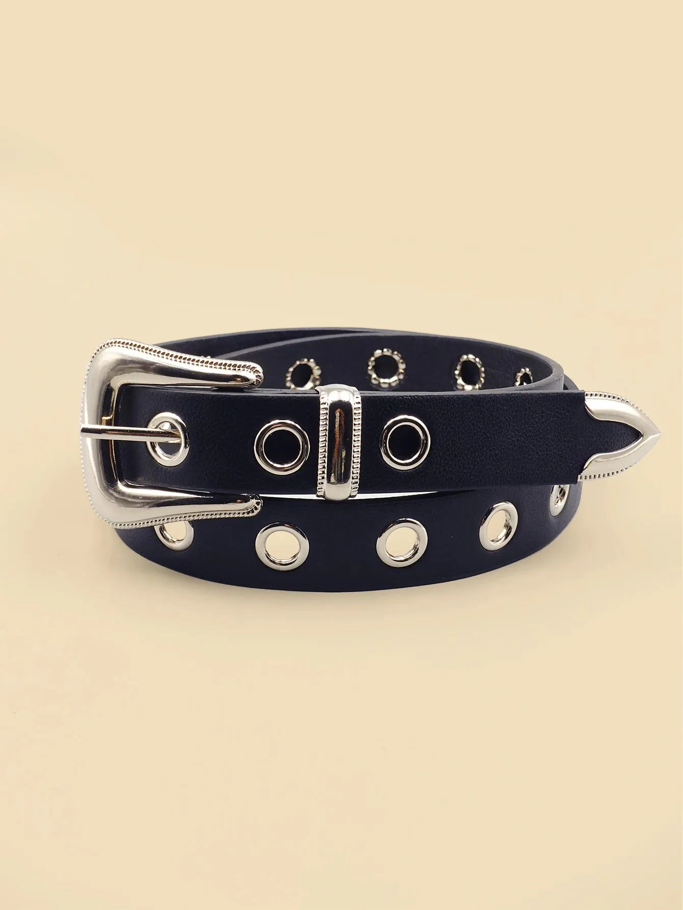 Black Belt with Metal Eyelets and Silver Buckle