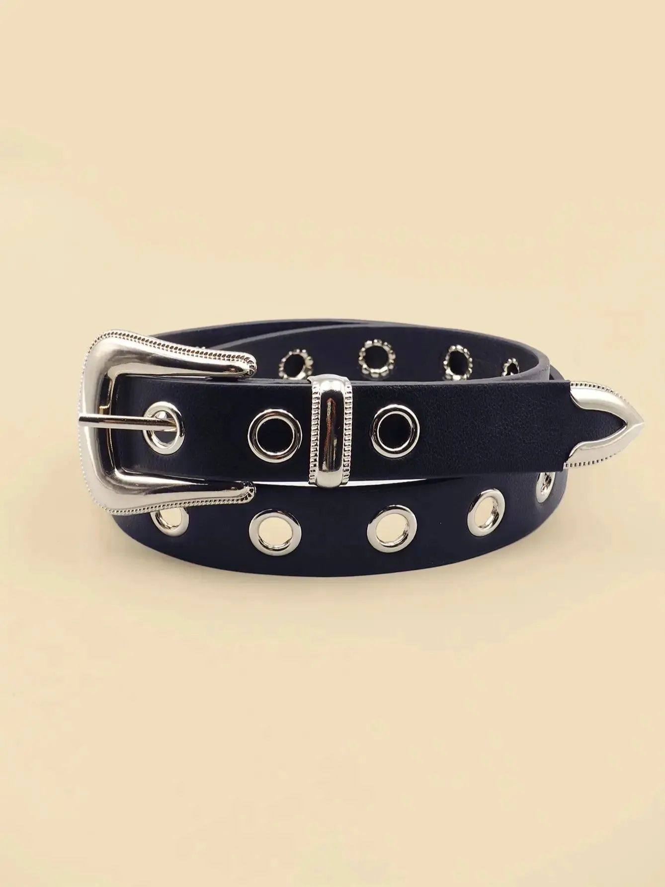 Black Belt with Metal Eyelets and Silver Buckle