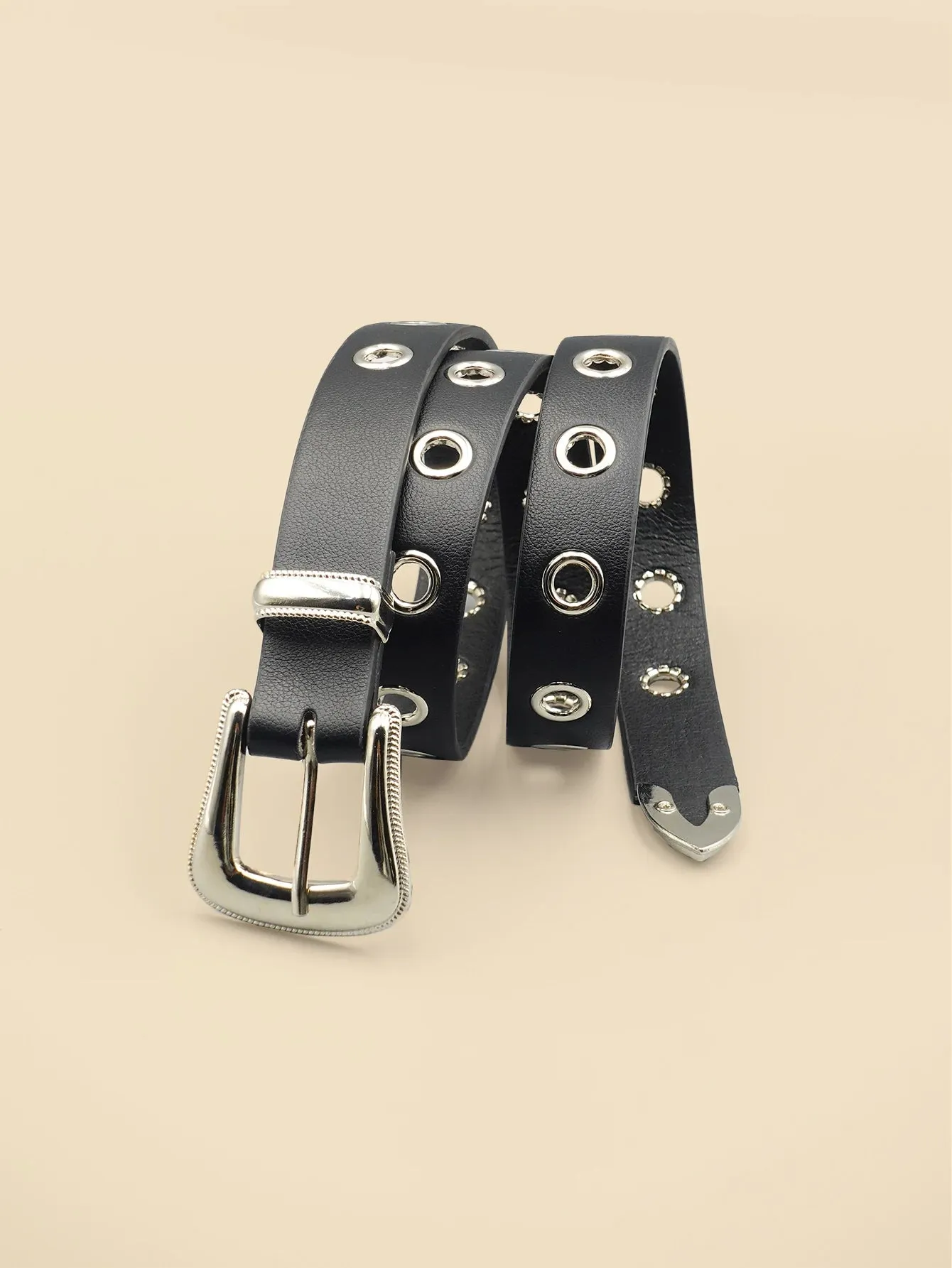 Black Belt with Metal Eyelets and Silver Buckle