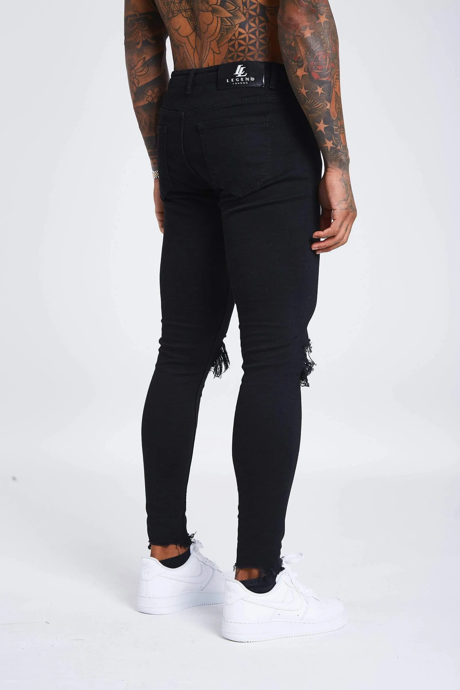 Black Destroyed Knee Jeans