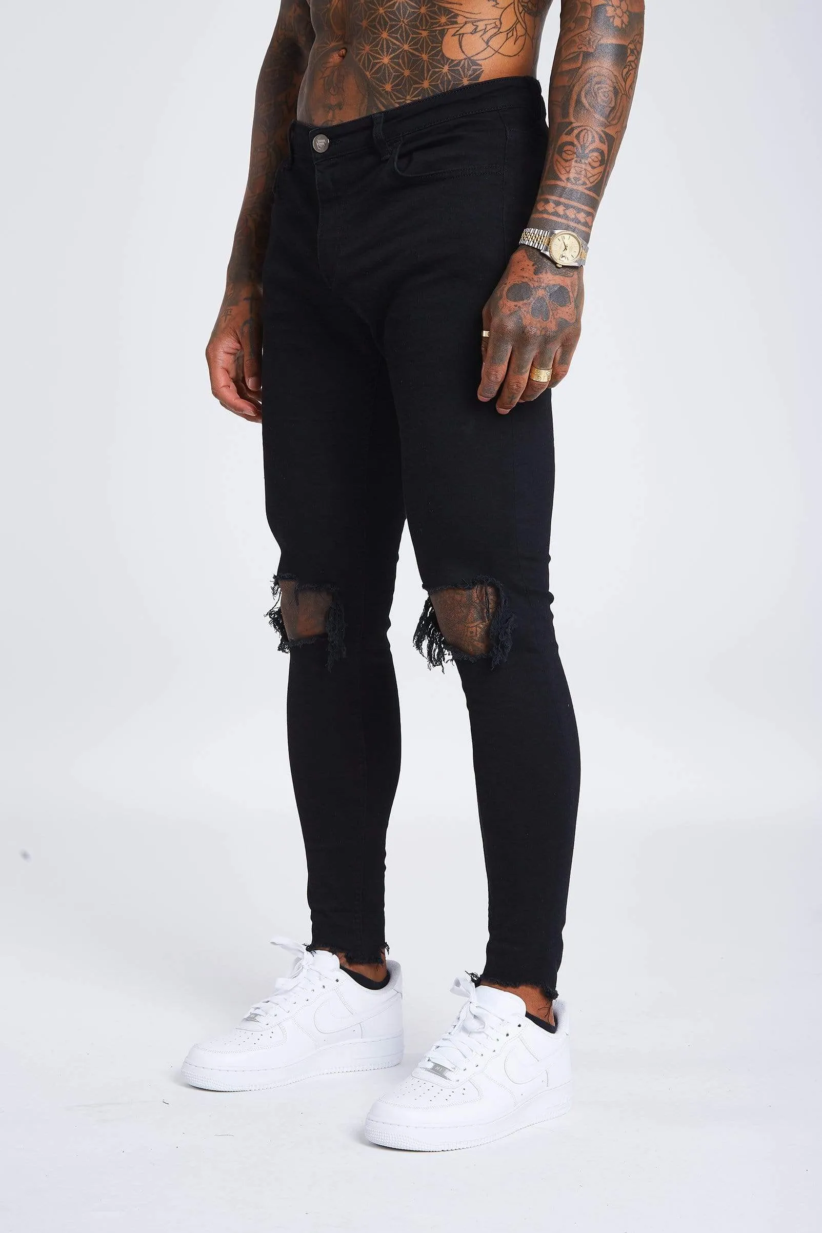 Black Destroyed Knee Jeans