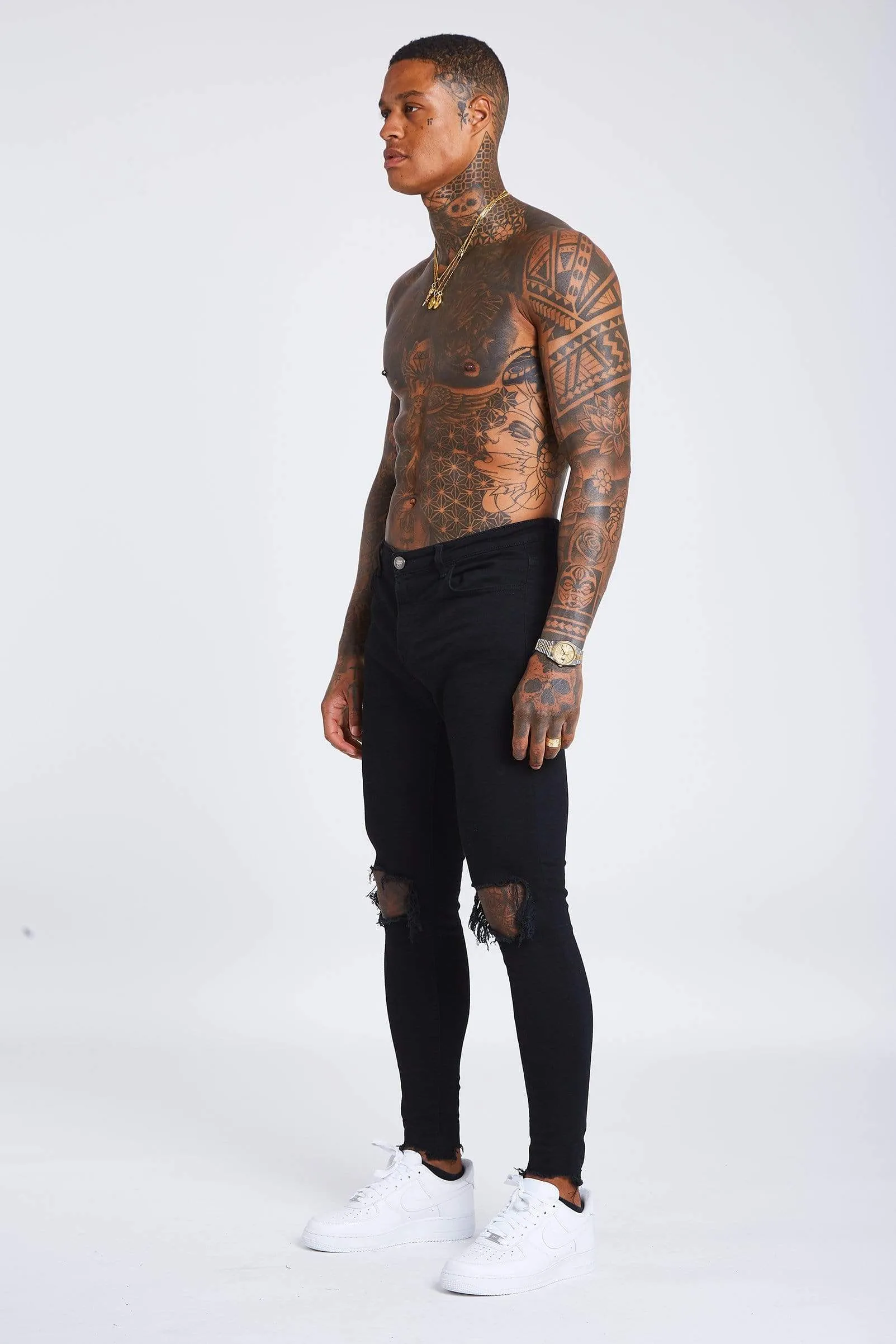Black Destroyed Knee Jeans