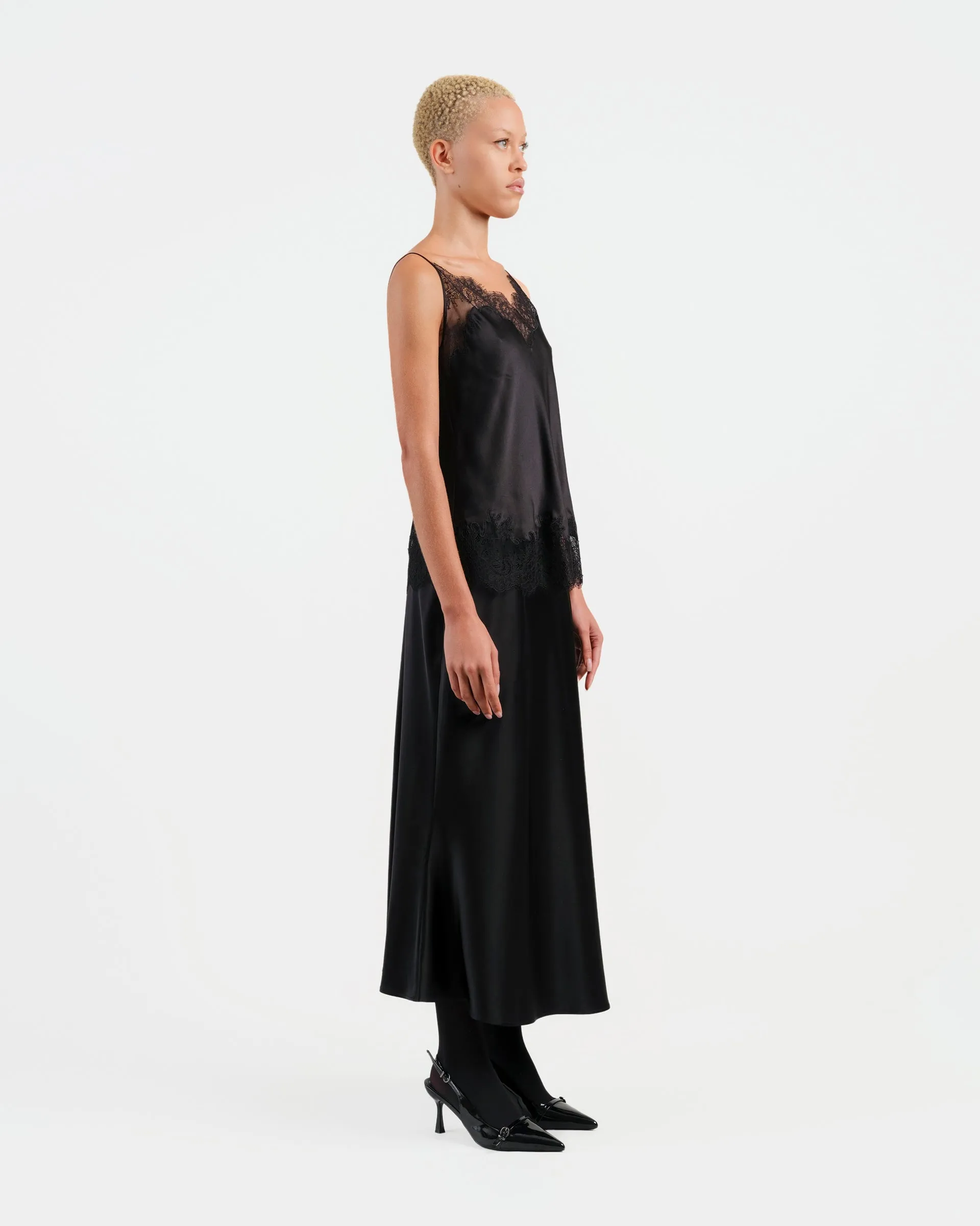 Black Flowing Midi Skirt
