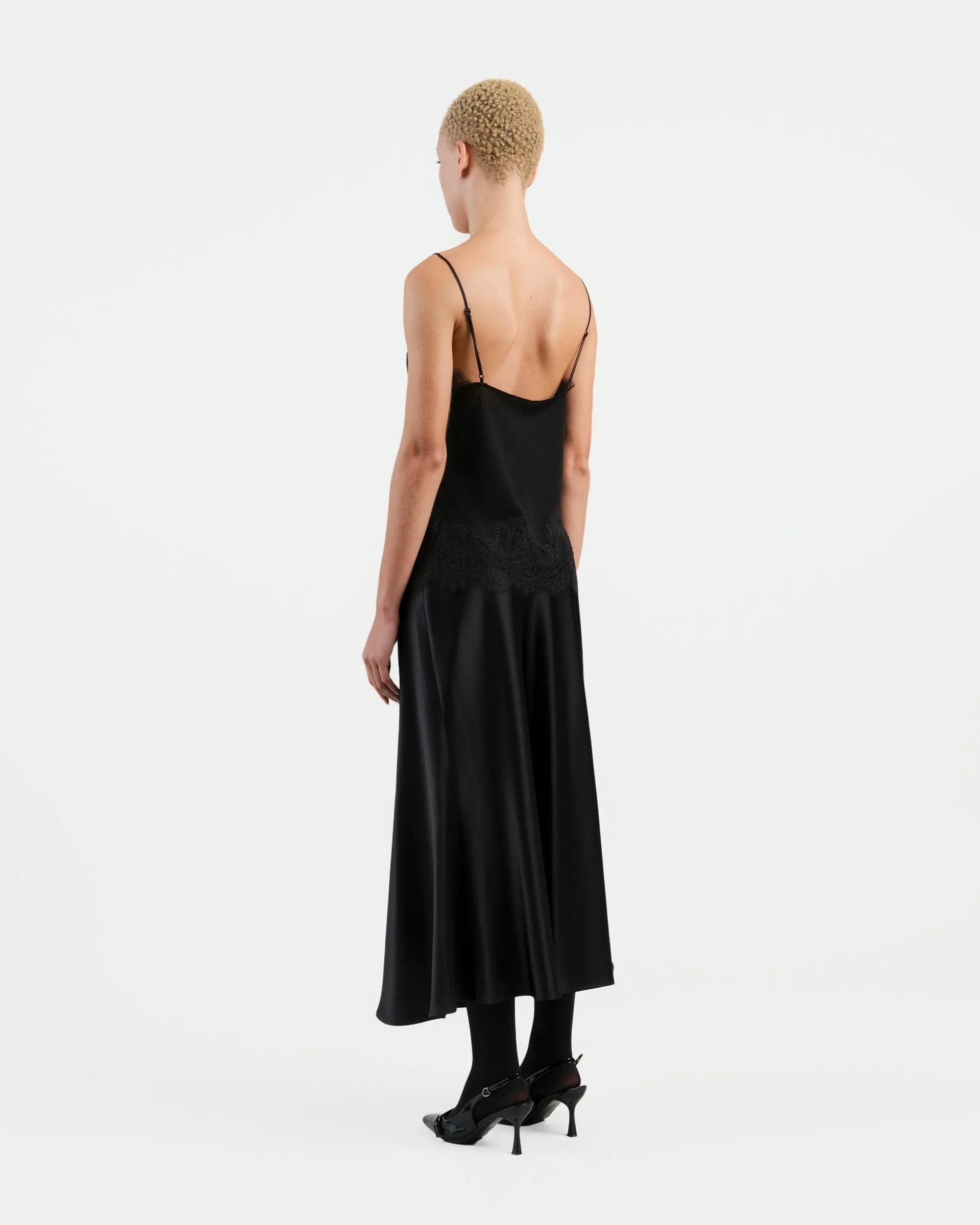 Black Flowing Midi Skirt