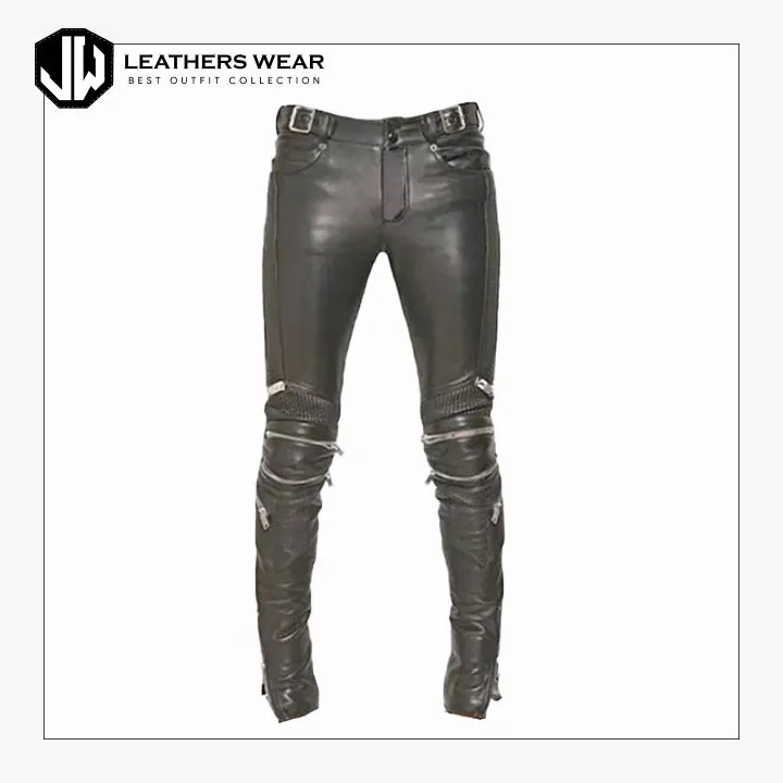 Black Leather Jeans Mens