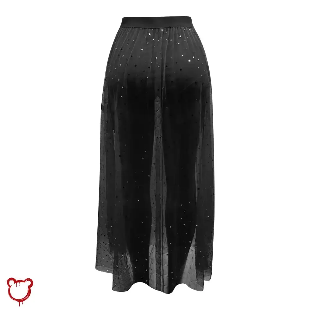 Black mesh high waist maxi skirt