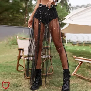 Black mesh high waist maxi skirt