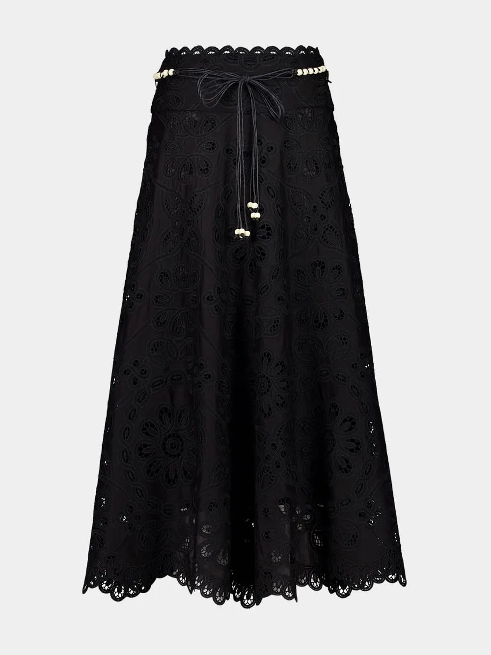 Black Rhiannon Embroidered Midi Skirt