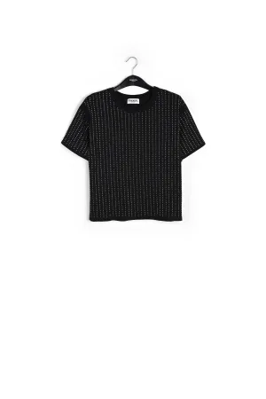 Black rhinestone-embellished cotton T-shirt