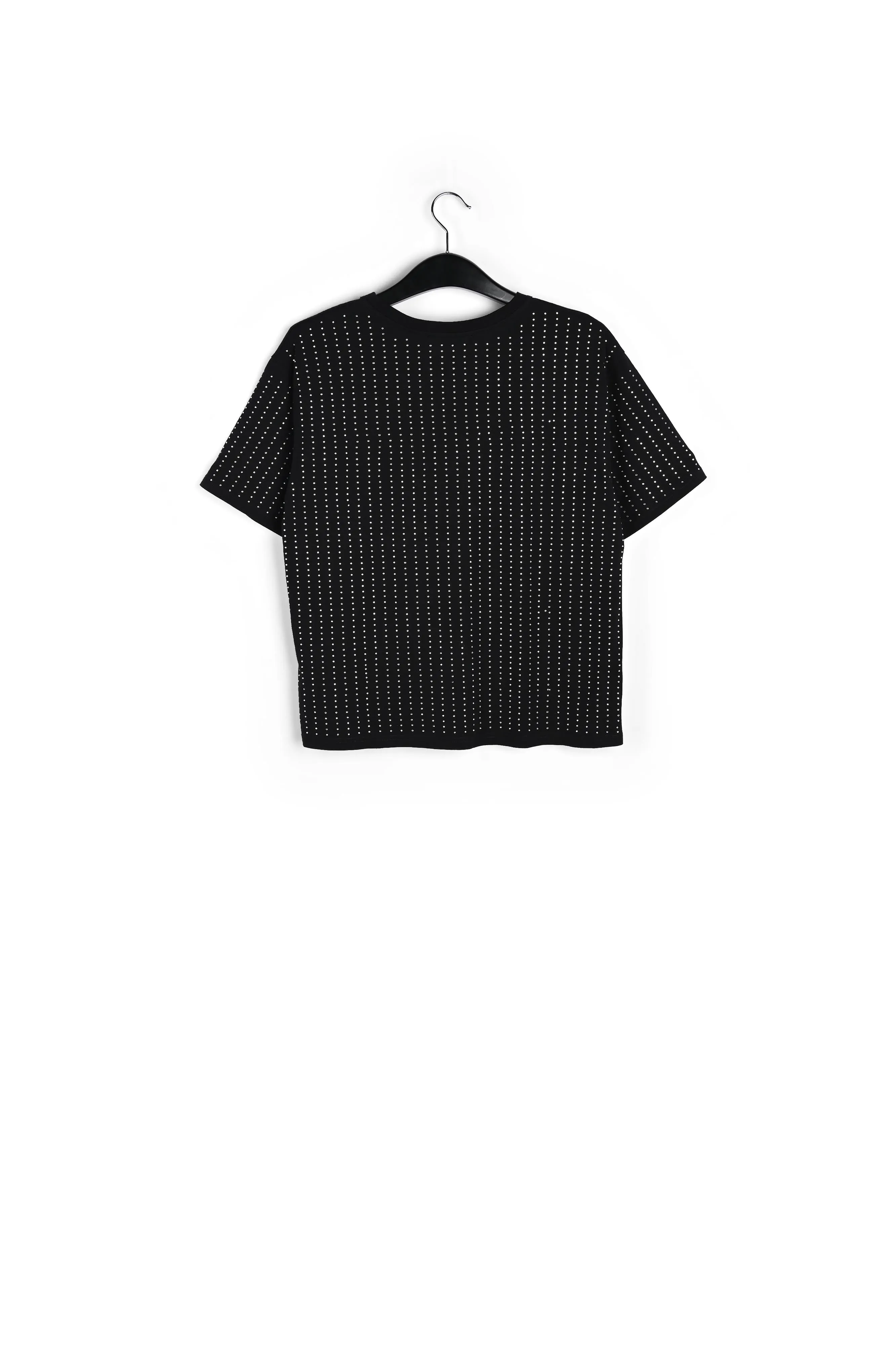 Black rhinestone-embellished cotton T-shirt