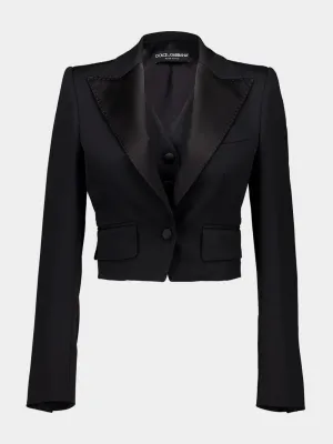 Black Short Wool Gabardine Jacket