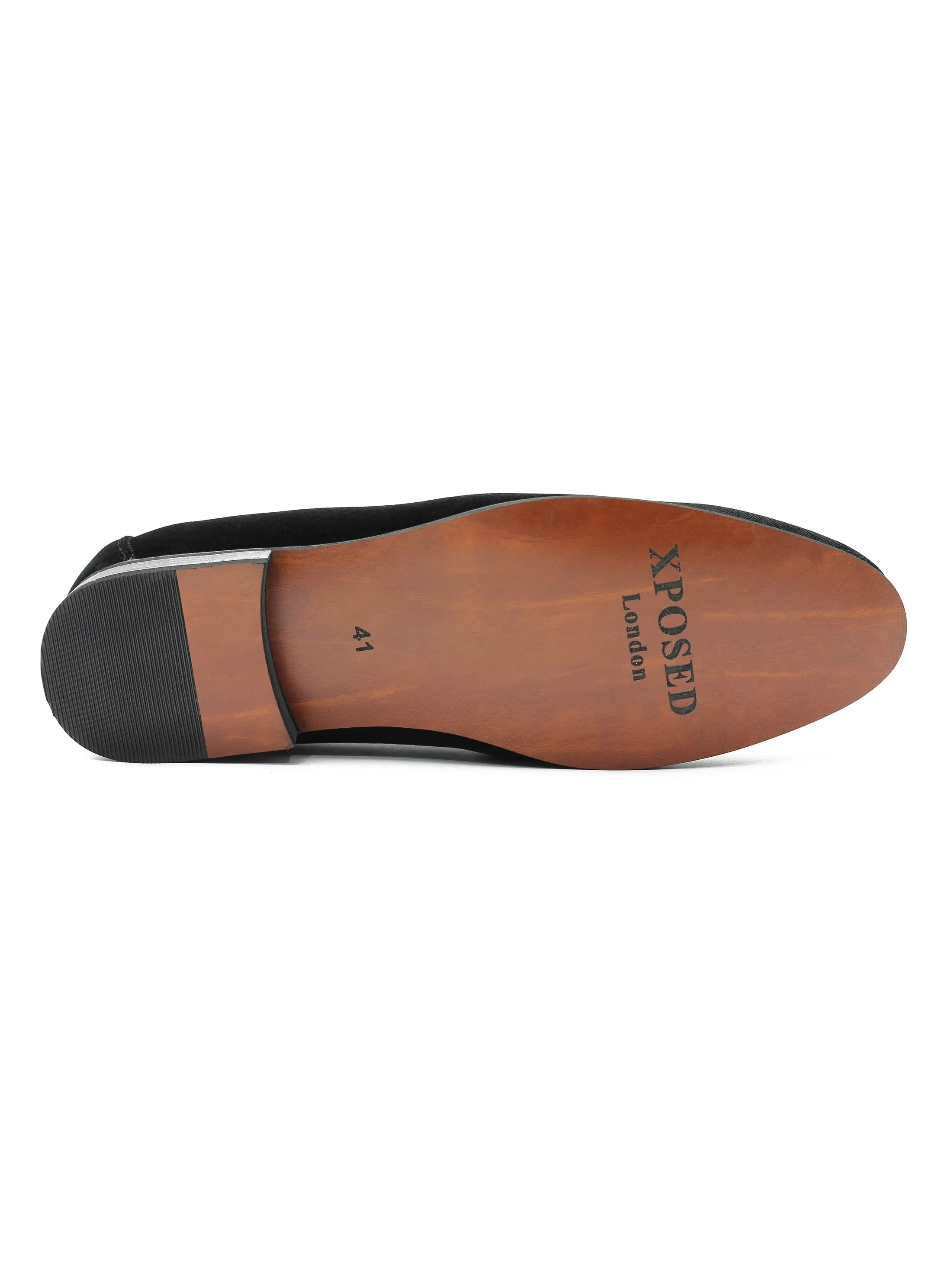 BLACK VELVET TUXEDO SLIPPERS