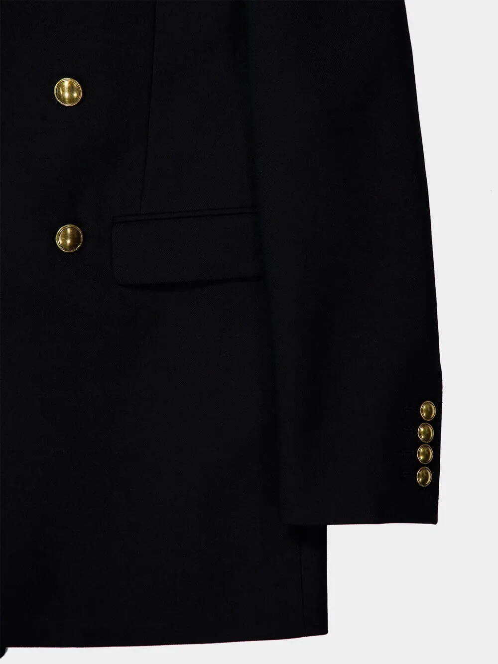 Black Wool Gabardine Double-Breasted Jacket