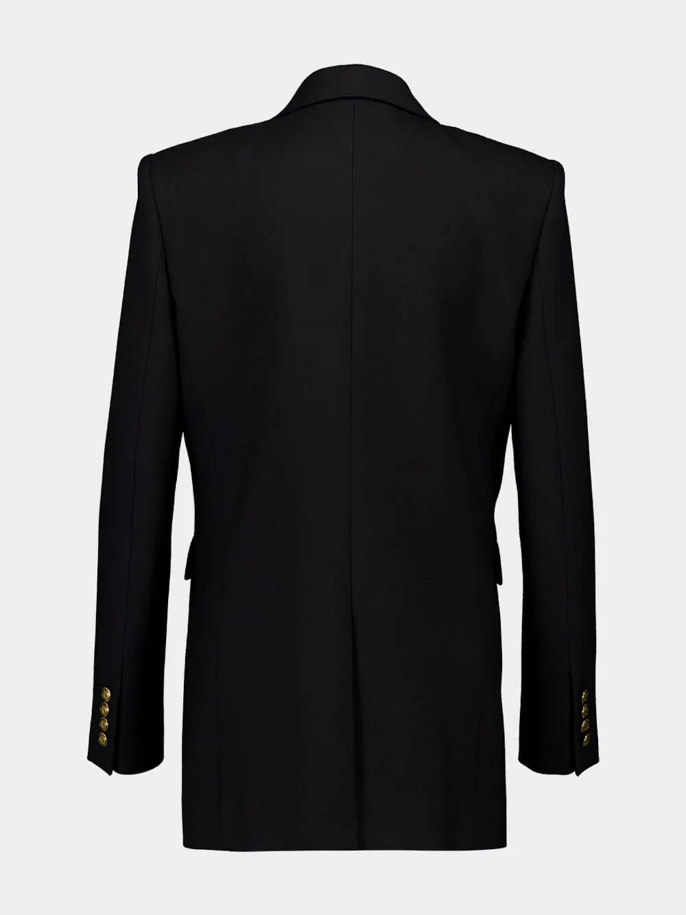 Black Wool Gabardine Double-Breasted Jacket