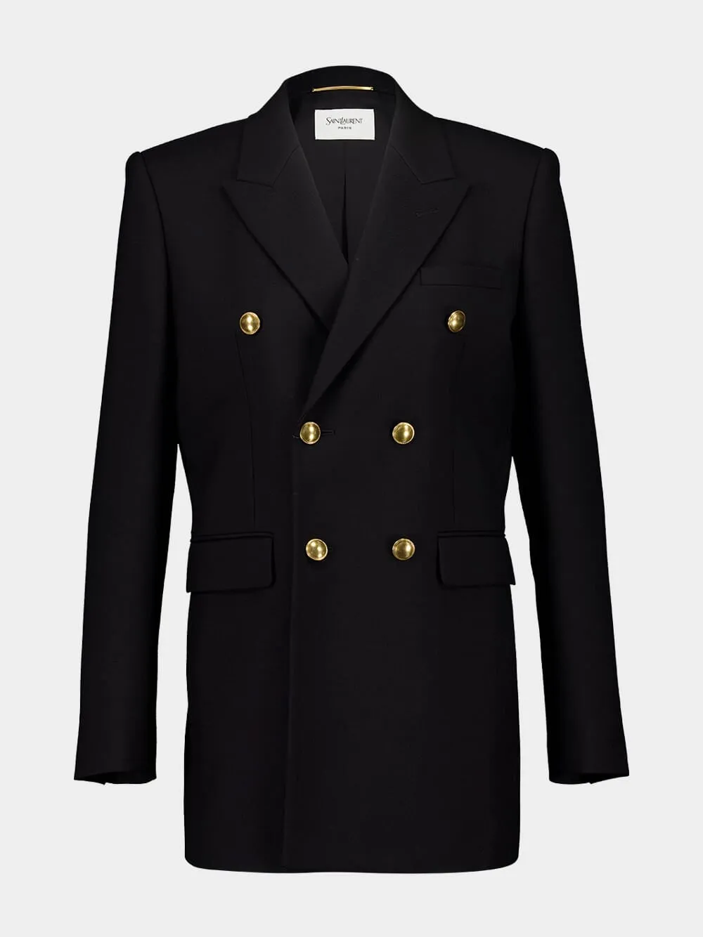 Black Wool Gabardine Double-Breasted Jacket