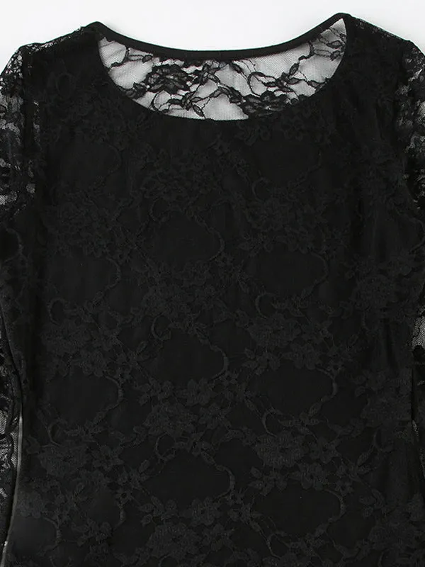 Black Y2k Lace Stitching Long Sleeve T-Shirt