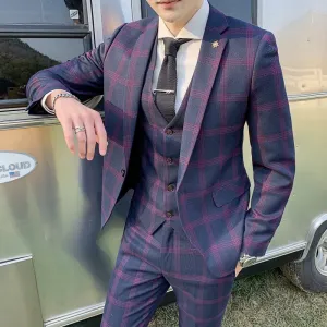 Blazers Pants Vest Set 3 Pieces Set/2022 Men's Business Casual Fashion Three Piece Plaid Suit Jacket Coat Trousers Waistcoat 5XL