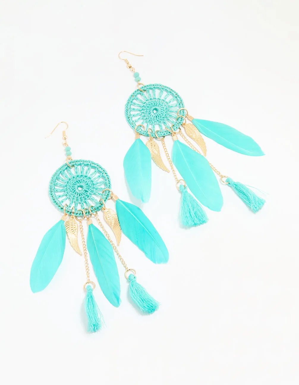 Blue Feather Dreamcatcher Drop Earrings