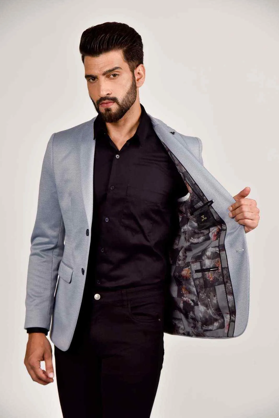 Blue Knitted Blazer For Outings