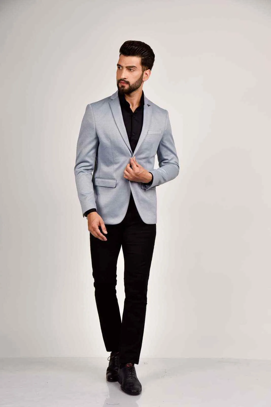 Blue Knitted Blazer For Outings