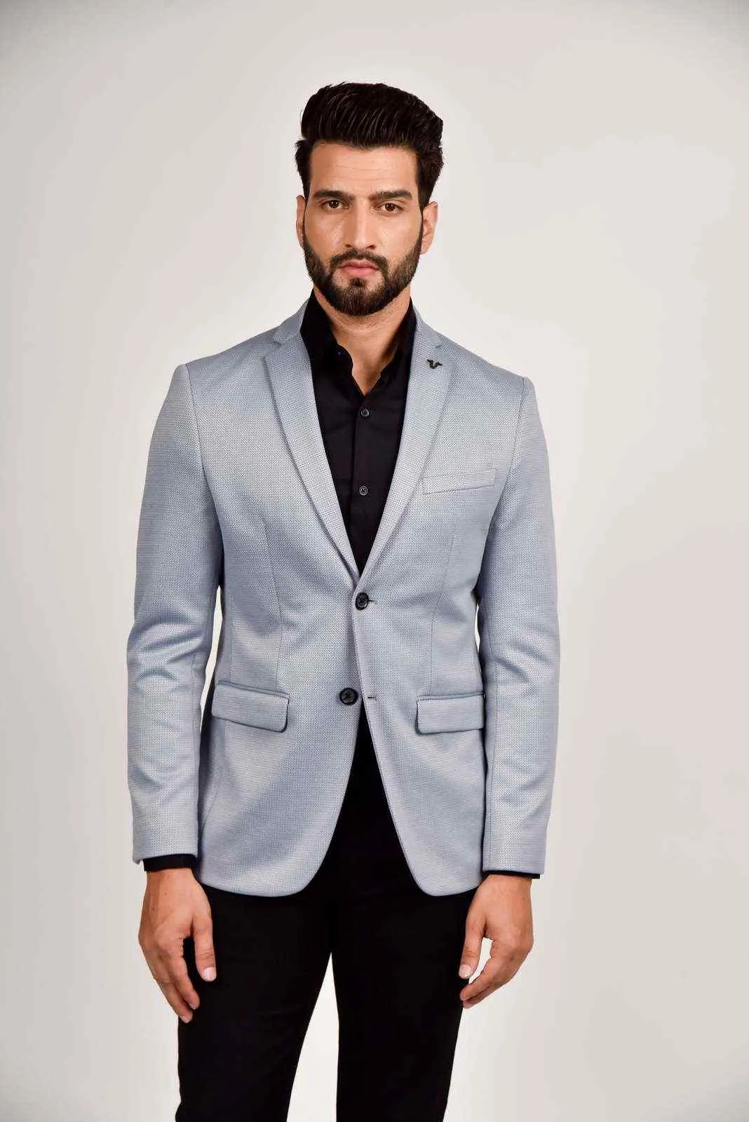 Blue Knitted Blazer For Outings