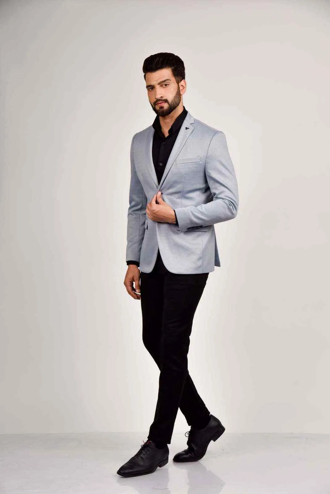 Blue Knitted Blazer For Outings