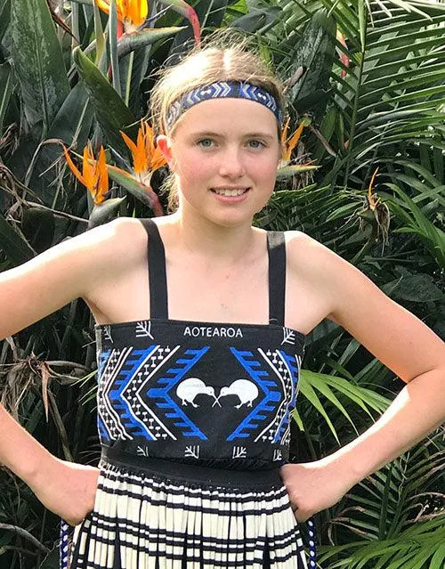 Blue Maori Girls Costume Set with Poi and Tattoo