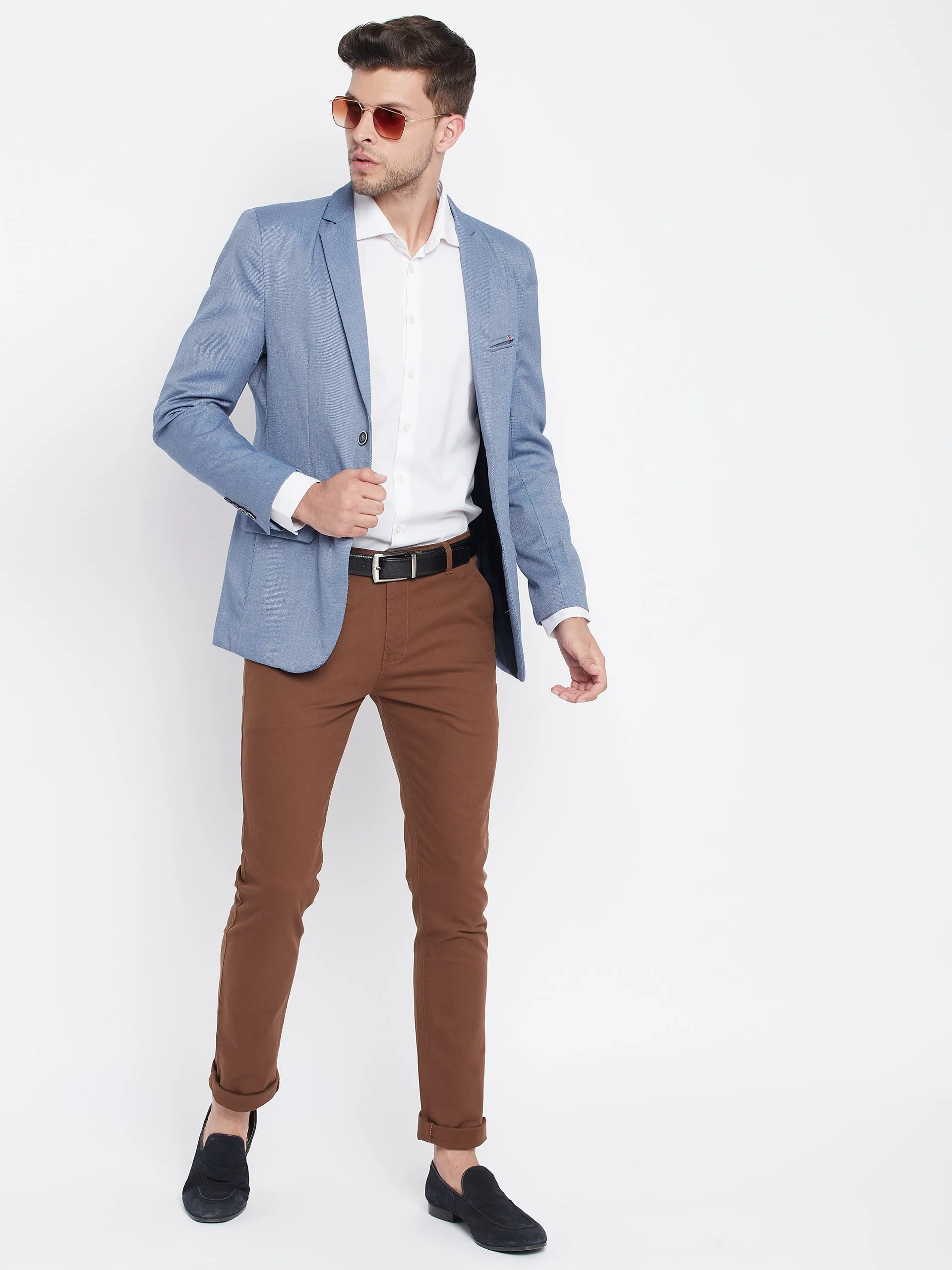 Blue Notched Lapel Blazer