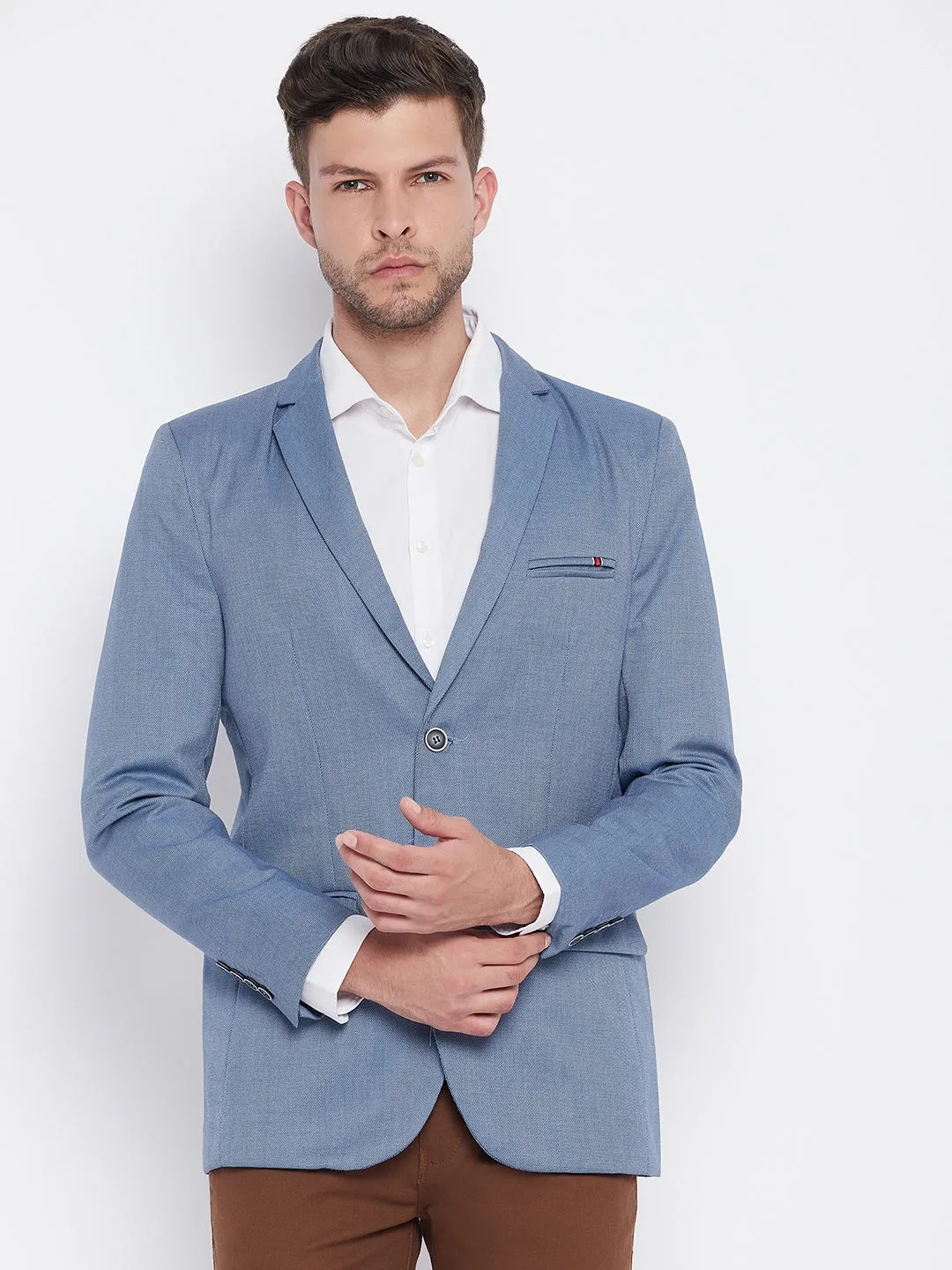 Blue Notched Lapel Blazer