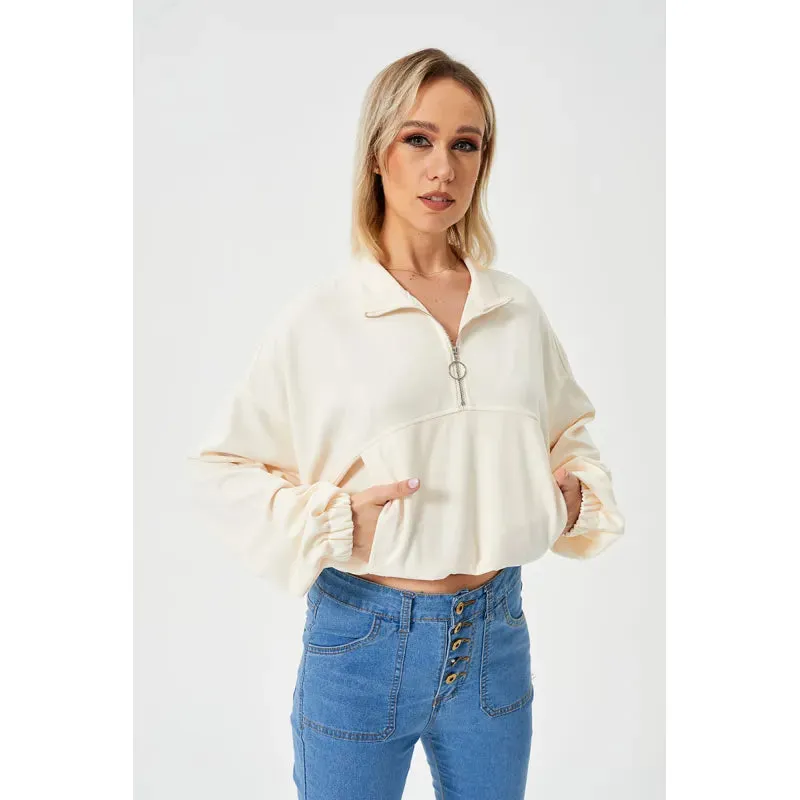 Bluebell | Half Zipper Loose Cropped Sweatshirt
