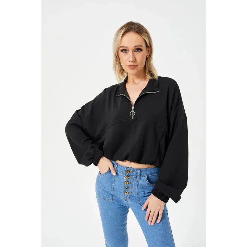 Bluebell | Half Zipper Loose Cropped Sweatshirt