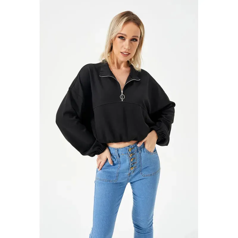 Bluebell | Half Zipper Loose Cropped Sweatshirt