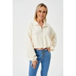 Bluebell | Half Zipper Loose Cropped Sweatshirt
